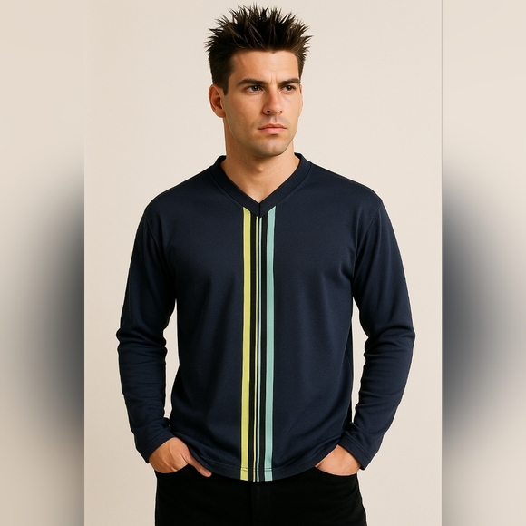 Vintage Tactics International Male Montreal Striped Shirt Large Blue 90s Club - Picture 1 of 6